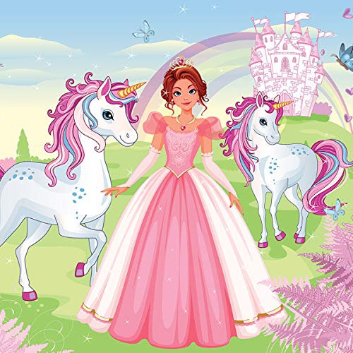 Consalnet Papier peint pour chambre d'enfant Motif princesse avec licornes Or rose 13240VEXXXL 416 x 254 cm 4 bandes Papier non tissé facile à installer 130 g/m² Colle incluse Rose