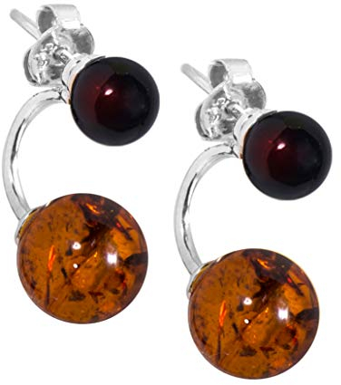 ANDANTE Premium Collection - Echter OSTSEE Bernstein Ohrstecker in 925 Sterling Silber ** Kleine Halb Creolen ** Zertifiziert - Gold des MEERES - Farbe COGNAC und KIRSCHE