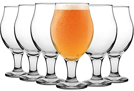 LAV 12x Clear 570ml Angelina Craft Beer Glasses - Large Tulip Shaped Lager Ale Cider Drinking Pint Glass Goblet Cup Set with Stem