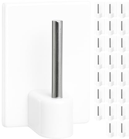 Gancio autoadesivo per bastone, 20 x Bianco, misura 24 x 16.5 mm, ganci per tenda, ganci per zanzariere, gancio adesivo per tende a finestra, aggancio per bastoni su finestre in PVC, curtain hooks