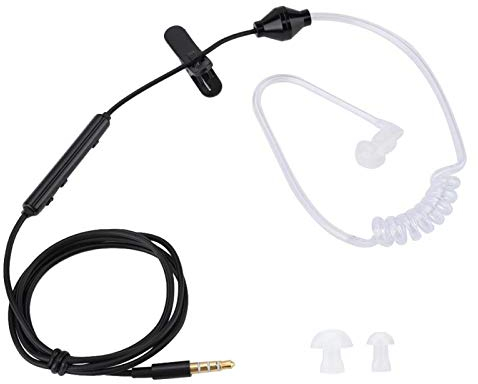 Auricolari in-Ear Auricolare di Sicurezza per Tubo d'Aria Cuffie Anti Radiazioni Orecchio Singolo con Microfono per Telefono Cellulare Devieces(Tubo Bianco Linea Nera)