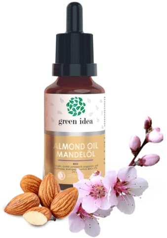 Green idea - Mandelöl Bio für kosmetik kaltgepresst | Anti-Falten-Gesichtsöl | Natrue-Zertifikat | BIO zertifiziert Vegan | Körperöl trockene Haut und Haare | Mandelöl bio 25 ml