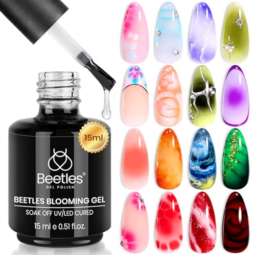 Beetles Blooming Gel, 15 ml, smalto UV trasparente per nail art, smalto gel floreale per applicare effetti nel nail design, manicure, regalo per donna