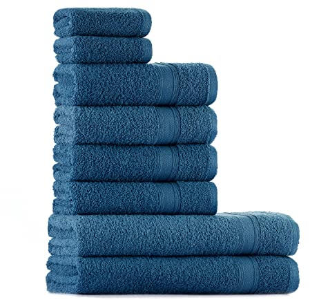 Tuiste Handtücher Set Petrol Blau |%100 Baumwolle Handtuch Set 8 Teilig | 2X Badetücher (70x140), 4X Handtücher (50x90), 2X Gästetücher (30x50) | Weich und Saugstark | Farbe : Petrol Blau