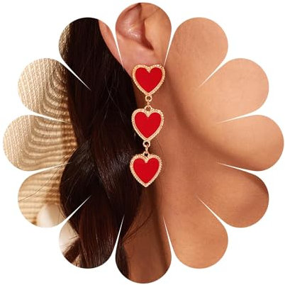 Aneneiceera Rotes Herz Tropfen Ohrringe Einzigartige Ineinandergreifende Herz Baumeln Ohrringe Quaste Hochzeit Liebe Herz Ohrringe Gold Paste Ohrringe Prom Herz Baumeln Ohrstecker Ohrringe Für Frauen