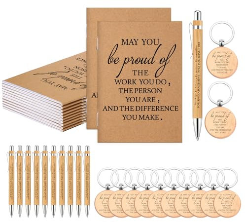 10 Sets Employee Appreciation Gifts Bulk Inspirational Pocket Notebooks Bamboo Pens Keychain Thank You Gifts for Volunteer Administrative Professionals Bulk Graduation Teacher Office Staff Nurse
