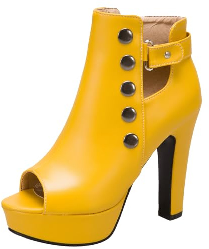 Sandales à Talons Blocs Pour Femmes, Peep Toe Eté Boots Zip Talons Hauts Sandales avec Plateforme, 7866Zlu Jaune Taille 39 EU
