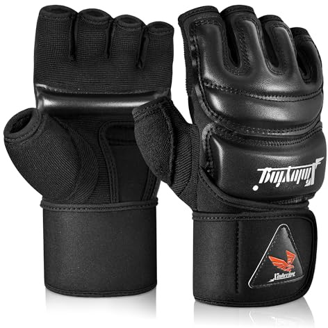 Xinluying MMA Gloves Punch Bag Training Martial Arts Sparring Grappling Kickboxing Muay Thai Boxing Gloves, Thickened Knuckle Pads，Widen The Wristband，Fingerless Rub Resistance Mitts for Men Women