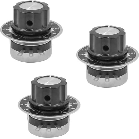 DollaTek 3 st roterbar potentiometer RV24YN20S med kolfolie, apa filmhastighetskontroll, växelriktarmotorvarvtalskontroll 3 vridbar ratt + 3 ratt (B201 200 ohm)