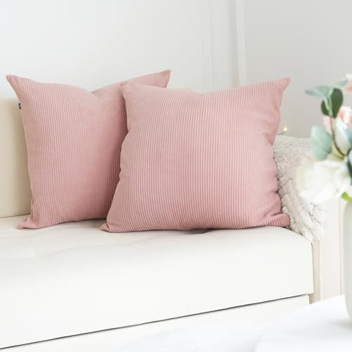 Kissenbezug 50x50 Rosa Cord – Struktur Kissenhülle für Sofa, Couch & Bett – Reißverschluss – Waschbar, Weich, Elegant & Deko-tauglich – Stylischer Cord Bezug für Schlafzimmer, Deko & Sofakissen