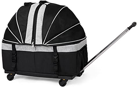 Hundewagen, Haustier-Reiseträger für kleine Hunde/Katzen, Haustier-Reise-Rollgepäck-Tragetasche mit abnehmbaren Rädern, Kinderwagen, Haustier-Autositz, weiche Seiten, Katze (grau a)