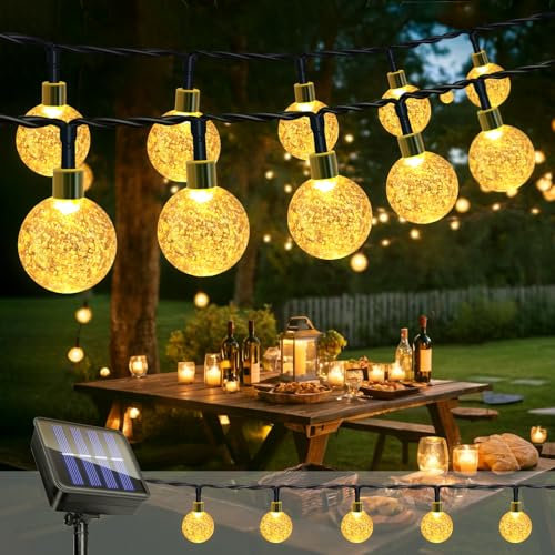 Solar Fairy Lights Outdoor Garden Waterproof, 60LED 11M/36ft Solar String Crystal Ball Lights, 8 Modes Indoor/Outdoor Decorative for Garden, Patio, Festival, Wedding, Christmas Decor(Warm White)