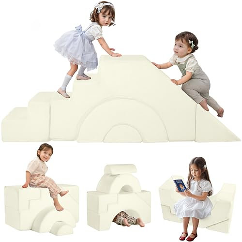 MeMoreCool Modulares Kindersofa aus Schaumstoff, Ausklappbares Kinderzimmermöbel mit Sitz- und Liegefunktion, Weiches Mini Sofa mit abnehmbarem Bezug
