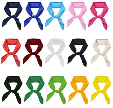 Werownsgso 15 Stücke Gemischt Einfarbig Seide Halstuch Frauen Quadrat Hals Schal Kopfwickel Bandana für Im Freien Radfahren, Einkaufen, Reisen, Schmücken,Tanzen