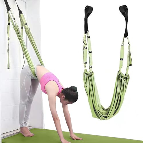 Editbar Yoga für Ganzkörpertraining – Mit Türanker und Aufbewahrungstasche, Beinstretcher Stretch Gurt, Gurte für Dehnübungen und Körperhaltung im Yoga, Tanz und Kampfkunst (Grün)