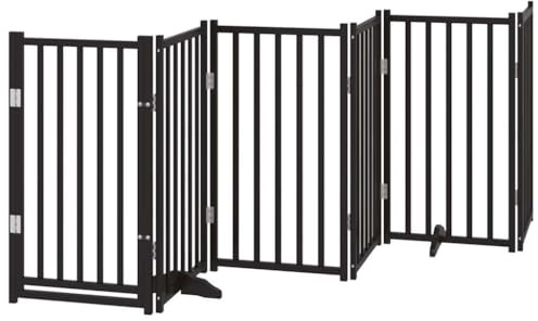 vidaXL Hundgrind med dörr vikbar 6 paneler svart 300cm massivt granträ, husdjursgrind, hundgrind för trappor, valpgrind för trappor