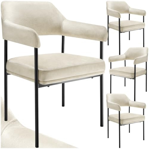 tectake® Lot de 4 Chaises de Salle à Manger rembourrées Modernes Chaise Velours Fauteuil Salon Chaise Scandinave Pieds en Acier Élégant avec Accoudoirs Chaise pour Coiffeuse, Chambre, Coiffeuse