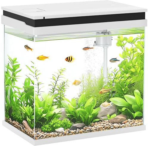 PawHut 26L Small Fish Tank with Filter System, LED Lights, Water Pump, White