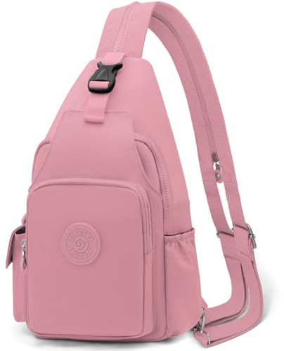 REETEE Bolsa de Pecho para Hombres Mujeres Impermeable Nylon Mochila Cruzada Sling Bag, Pequeñas Bolso Bandolera Cruzada para Viaje, Deporte y Uso Diario (Rosa)