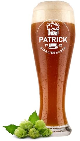 polar-effekt Bicchiere di grano da 0,5 litri con incisione personalizzata, regalo da uomo per l'anniversario, bicchiere da birra per birra bianca con nome, robusto bicchiere da birra bianco con motivo