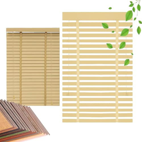 33-160cm Estores Persiana Venecianos De Madera A Medida, Cortinas De Aislamiento Térmico con Lamas 50mm,Persianas De Madera para Ventanas Privacidad baño Balcones(Natural)
