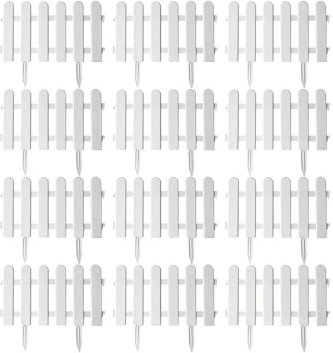 White Garden Fence, 12Pcs White Picket Fence, Plastic Picket Inserts Hedge, 20x12 for Garden, Landscaping, Farms