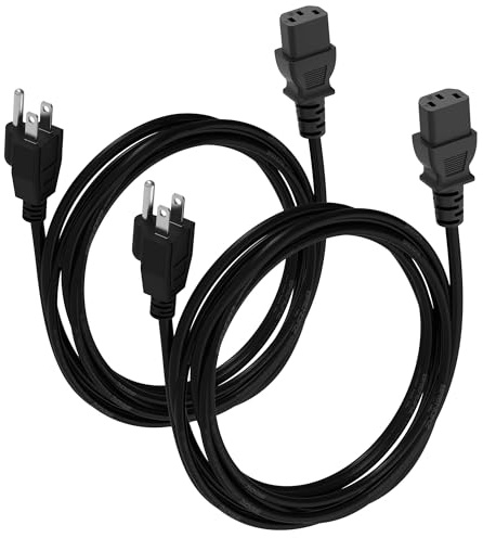 Kado 1.5m 3 Prong AC Power Cord 2-Pack, 5 Feet 125 Volts 10 Amps Power Cable for Electronics, Dekstop PC, TV, Computer, Printer, Radio, Monitor, Sceptre, Samsung, Dell, Panasonic, Vizio, LG