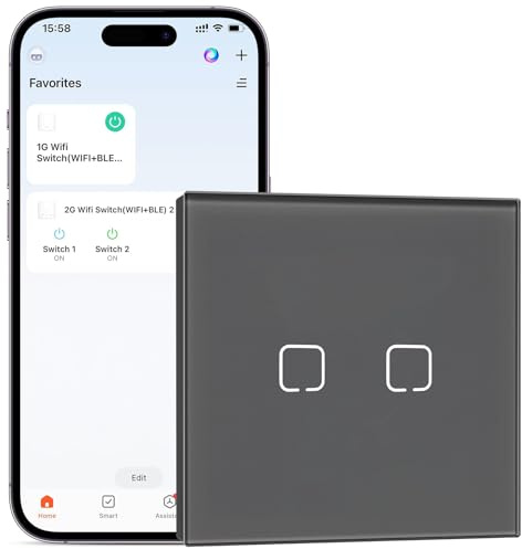 BSEED LIFE Smart WiFi strömbrytare infälld, 2-vägs touchströmbrytare, 86 x 86 mm intelligent väggströmbrytare för smart hem, kompatibel med Alexa, Google Home (via Tuya/Smart Life App), grå