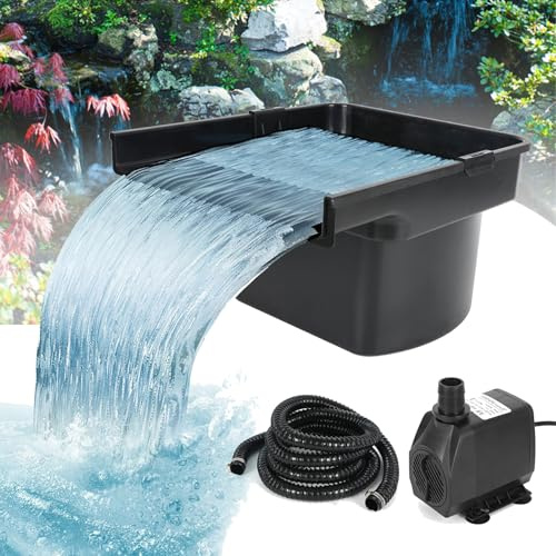 Pond Waterfall Garden Kit, 48×44×28cm Spillway Complete Waterfall Stream Kit with Pump and Filtration System Pond Waterfall Spillway Set for Garden Pond Pool Patio Stream Water Feature