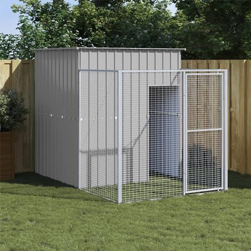 IKAYAA Recinto per Cani da Esterno Casetta con Corsa Box Gabbia per Cani in Acciaio Zincato-Grigio chiaro-165 x 251 x 181 cm