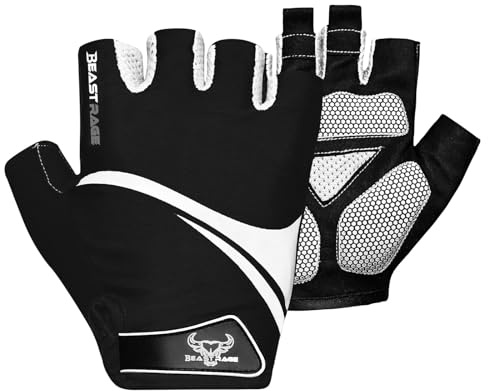 BEAST RAGE Guanti da ciclismo a mezze dita, per uomini e donne, traspiranti, senza dita, con palmo antiscivolo, assorbimento degli urti, imbottitura in gel, per ciclismo su strada, MTB, mountain bike