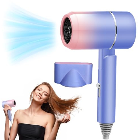 Travel Hairdryer Mini Ionic Foldable Hair Dryer with 2 Heating and Cooling Buttons Travel Hairdryers Lightweight for Women Home Salon Fast Drying (Gradient Purple)