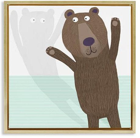 Stupell Industries 'Whimsical Bear Shadow', Floating Frame Canvas Art, Gold, 25 x 25