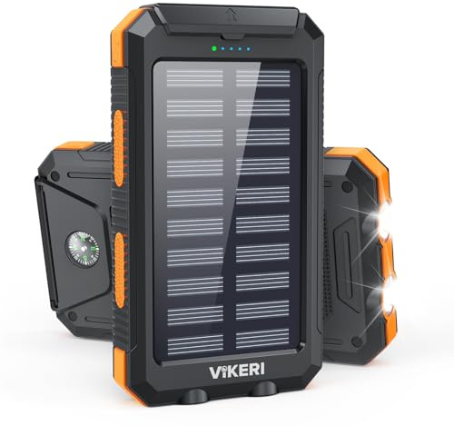 Vikeri Solar Power Bank 26800mAh, Portable Solar Charger, Portable Charger USB C Fast Charging Outdoor with Flashlight 4 Output Ports for Smartphones Tablets and More (Orange)