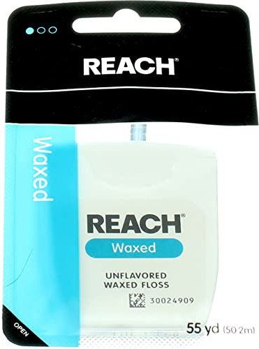 Reach Unflavored Waxed Dental Floss for Oral Care & Removal of Plaque & Food From Teeth & Gum Line, Accepted by the American Dental Association (ADA), Unflavored, 55 yds (Pack of 3)
