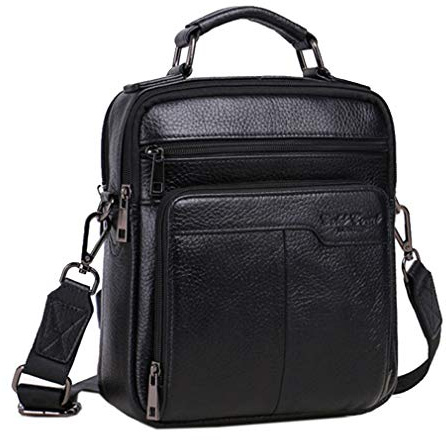 Xieben Affaires En Cuir Épaule Messenger Sac pour Hommes Voyage En Plein Air Bandoulière Sac À Main Cartable Portefeuille Téléphone Poche Bourse Occasionnelle Daypack Noir