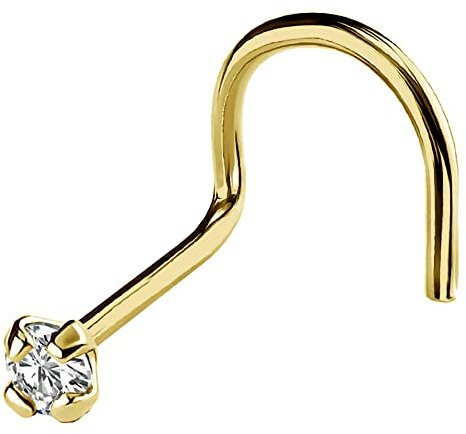 Jewelry Avalanche 22G Solid 14Kt Gold Nose Screw Stud with Prong Set real Diamond Gemstone, 14kt Yellow Gold or 14kt White Gold - April Birthstone Nose Ring-NSYG_WD-1.5MM