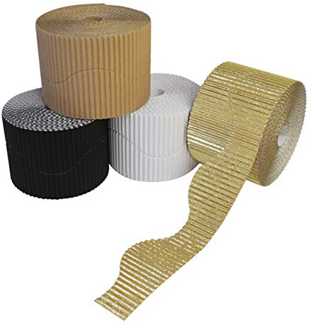 Bright Ideas PK04 Surtido neutro, rollos de borde corrugado de 10 cm x 7,5 m para exhibiciones escolares, artes y manualidades. BI7873.