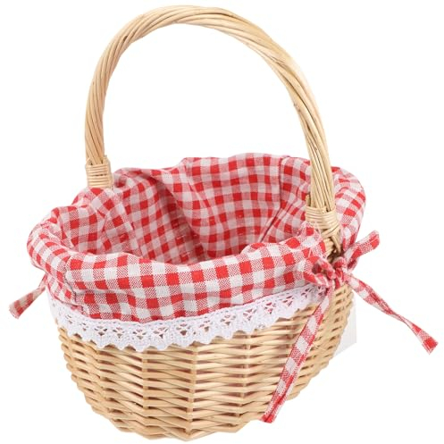 Cabilock Weidenkorb - Korbkorb mit Futter Weidenkorbgröße S (Grundfarbe Rot Karierter Stoff)