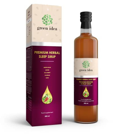 Green idea – SCHLAFMITTEL - KRÄUTER-SIRUP mit Baldrian, Hopfen, Goji Beeren - Einschlafhilfe ohne Alkohol, ohne Melatonin - ohne künstliche Zusätze VEGAN - 500 ml