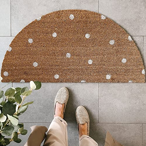 Coconut Doormat Semicircular Dots Half Round Door Mat Outdoor Entrance,for Outside Entry 18x30 in Wear Resistant Semi Circle Floor Mats Area Rugs for Balcony Kitchen