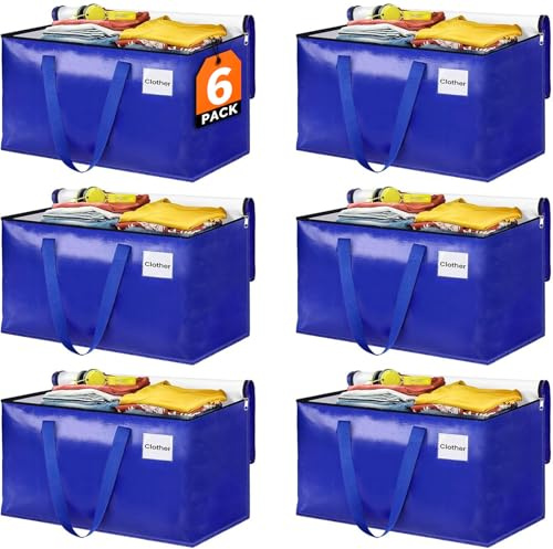 EpicTotes Extra Large Moving Bags, Storage Totes with Study Handles & Heavy Duty Zippers, Moving Supplies for Moving & Storage, Space Saving Packing Bags for Home & Dorm(88L 6-Pack)