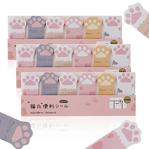 cobee 360Sheets Cute Animals Sticker Bookmarks, 3 Packs Cat Paw Memo Pad Sticky Notes Self Adhesive Tab Notes Page Markers Flags Index Bookmark Marker Pad for Office School