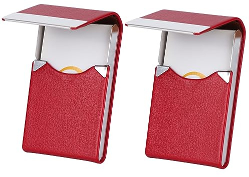 ALXBSONE 2 PièCes Porte Carte de Visite, Support Carte De Visite pour Hommes Et Femmes, Ultra-Mince Acier Inoxydable Etui Carte de Visite avec Fermeture MagnéTique(Rouge)