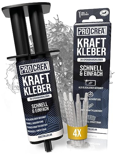 PROCREA® 2K Epoxidkleber Kraftkleber [inkl. 4x Mischern] Extra starker & transparenter 2-Komponenten-Kleber für innen und außen - Fix & Fertig für Metall, Kunststoff, Glas, Stein, Keramik