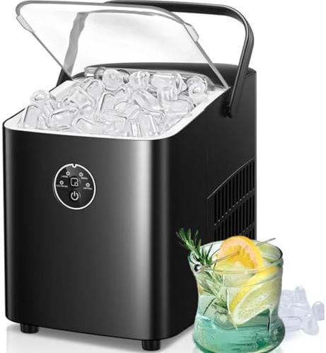 FOHERE Ice Maker Machine Countertop, 14KG in 24H, Ice Ready in 5 Mins, 2 Bullet Ice Sizes, Portable Ice Cube Maker with Handle, Ice Machine with Self-Cleaning, Ice Scoop&Basket, Home/Kitchen/Office/RV