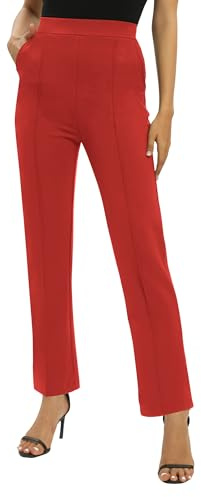 Women's Business Office Straight Leg Stretchy Dress Pants Casual Elastic Waist Slacks with Pockets