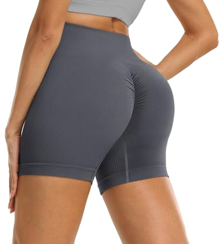 DDOBB Sport Shorts Damen Scrunch Butt Kurze Sporthose Bauchweg Gym Shorts High Waist Radlerhose Nahtlos Laufshorts Sommer Leggings für Fitness Yoga Workout(Dunkelgrau, L-XL)