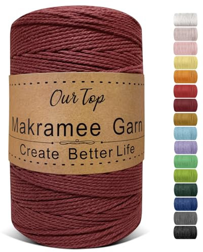 OurTop Hilo Macrame, 2mm x 500m Cuerda Macrame de Cordon Macrame Hilo de Macramé para Manualidades, Colgar de La Pared, Decoración Bohemia, Borgoña