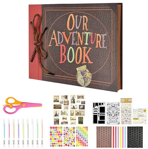 TRUEIN Our Adventure Book Scrapbook, album fotografico 26 x 18 cm, album fotografico retrò, per adulti, con kit di accessori fai da te, album fotografico da viaggio per anniversario, matrimonio,